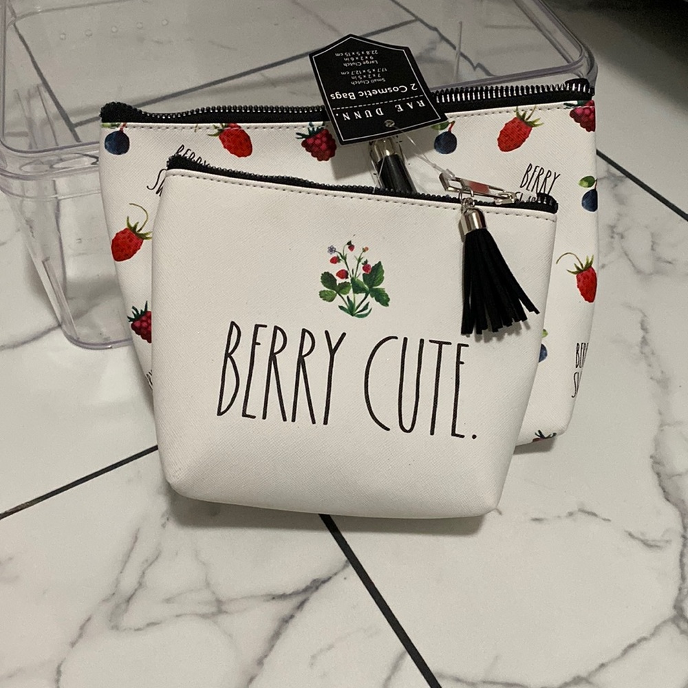 Nwot RAE DUNN 2 cosmetic bags Berry Nice strawberry raspberry blue berry